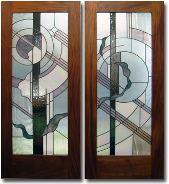 Glass Rainbows - stained glass doors frame with koa wood